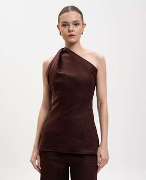 Faithfull Agua brown linen one-shoulder top FF3939CRB