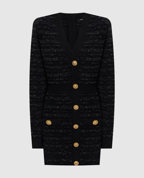 Balmain Black tweed dress with accent shoulders FF0R8890KJ16