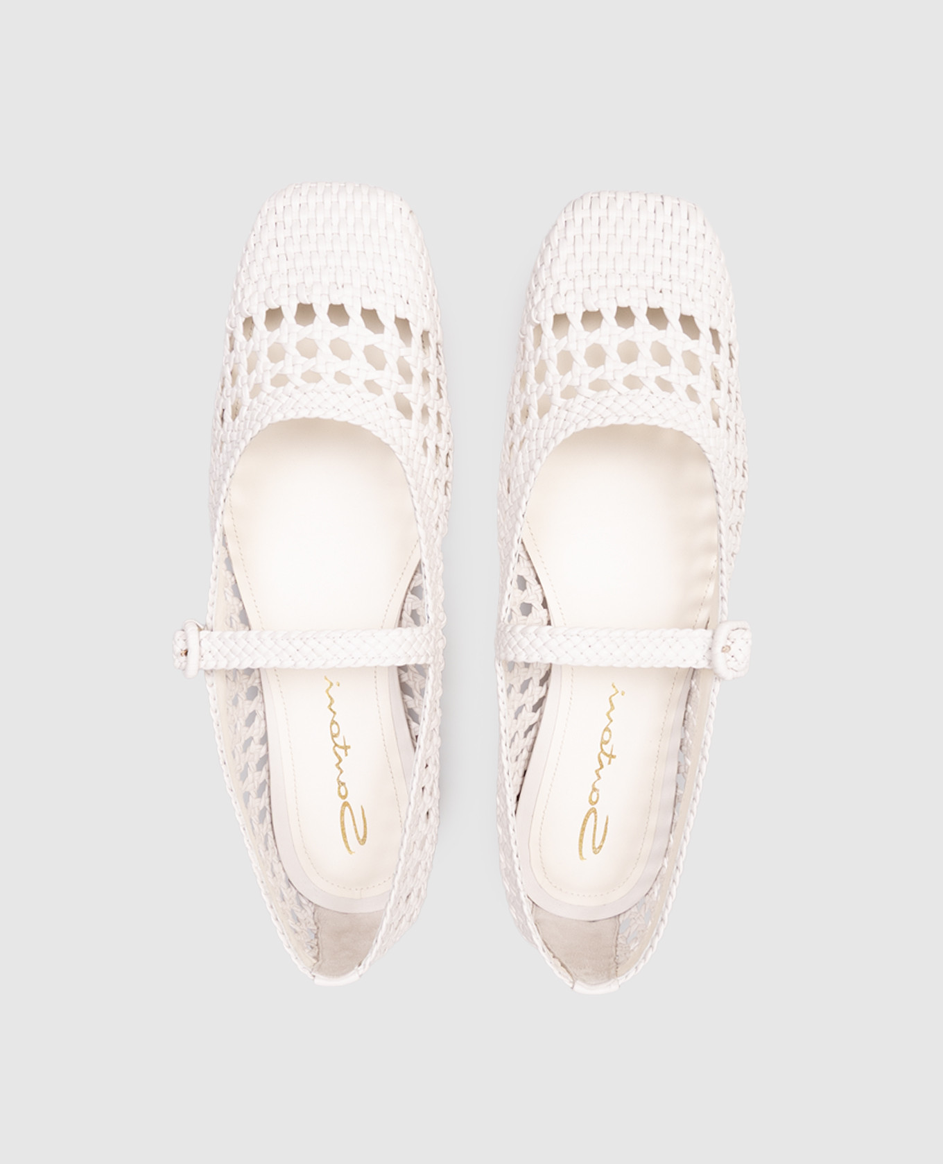 White leather braided ballet flats Santoni 4