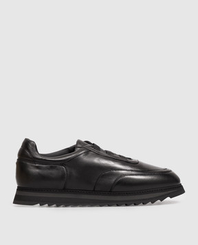 Doucal's Black leather sneakers with fur trim DU3316WINNUN281