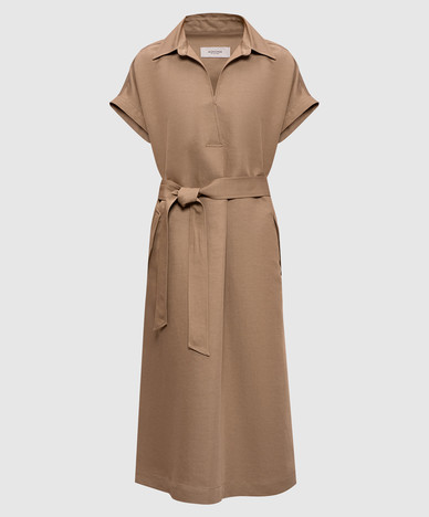 Brown midi dress with linen and silk