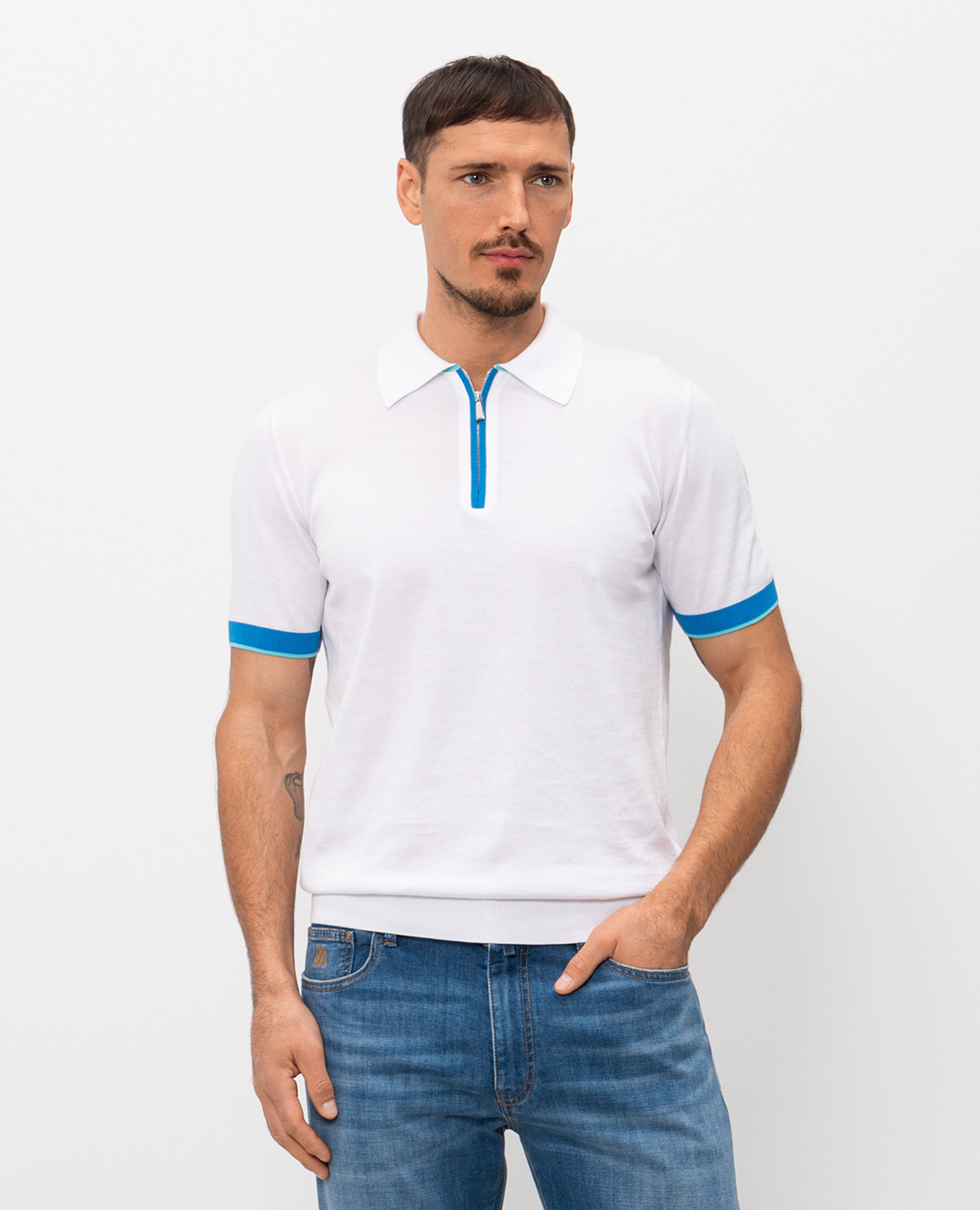 White polo with COTY trim MooRER 3
