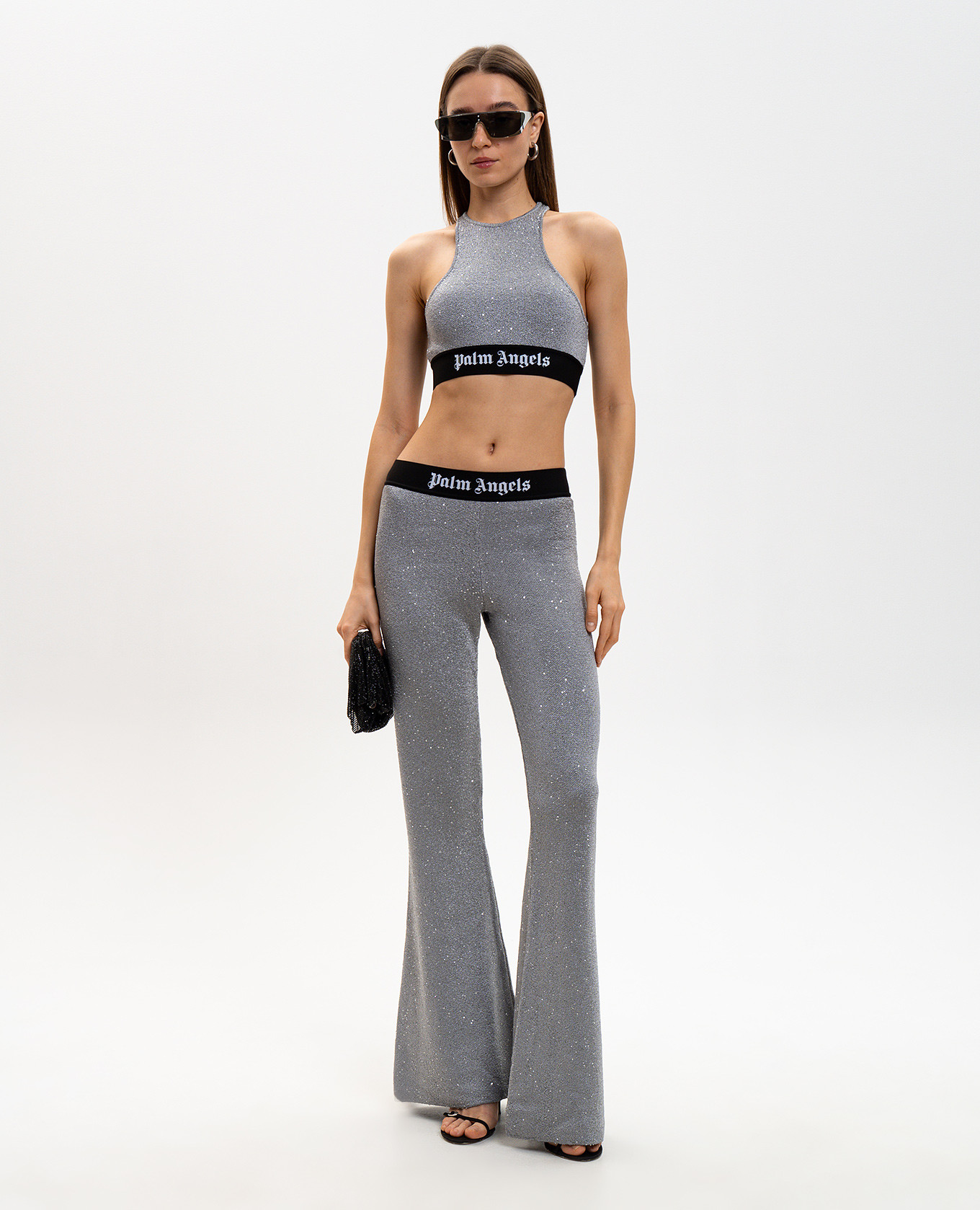 Gray flared pants Soiree with sequins Palm Angels 2