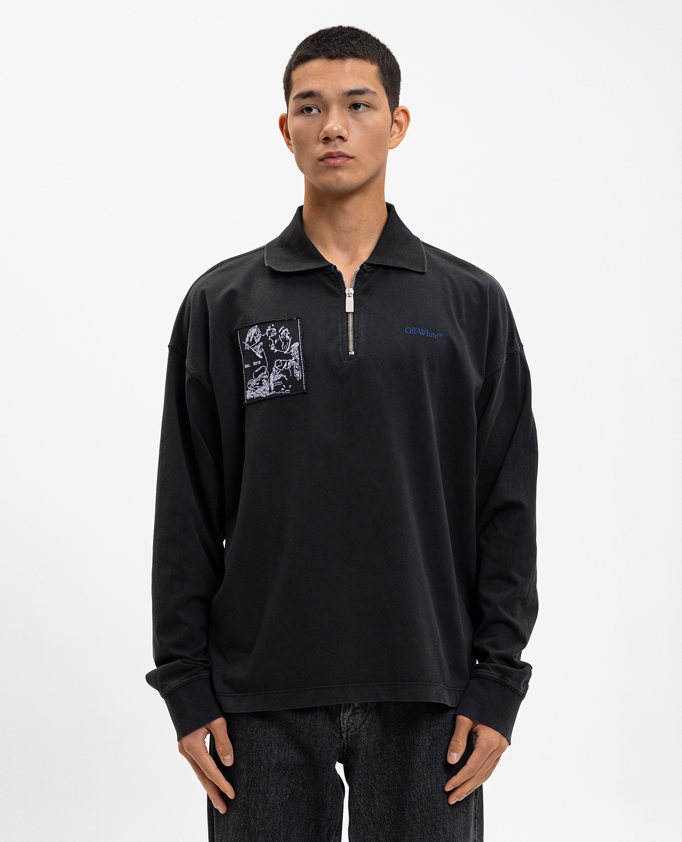 

Faded Painting Black Long Sleeve Polo Off-White