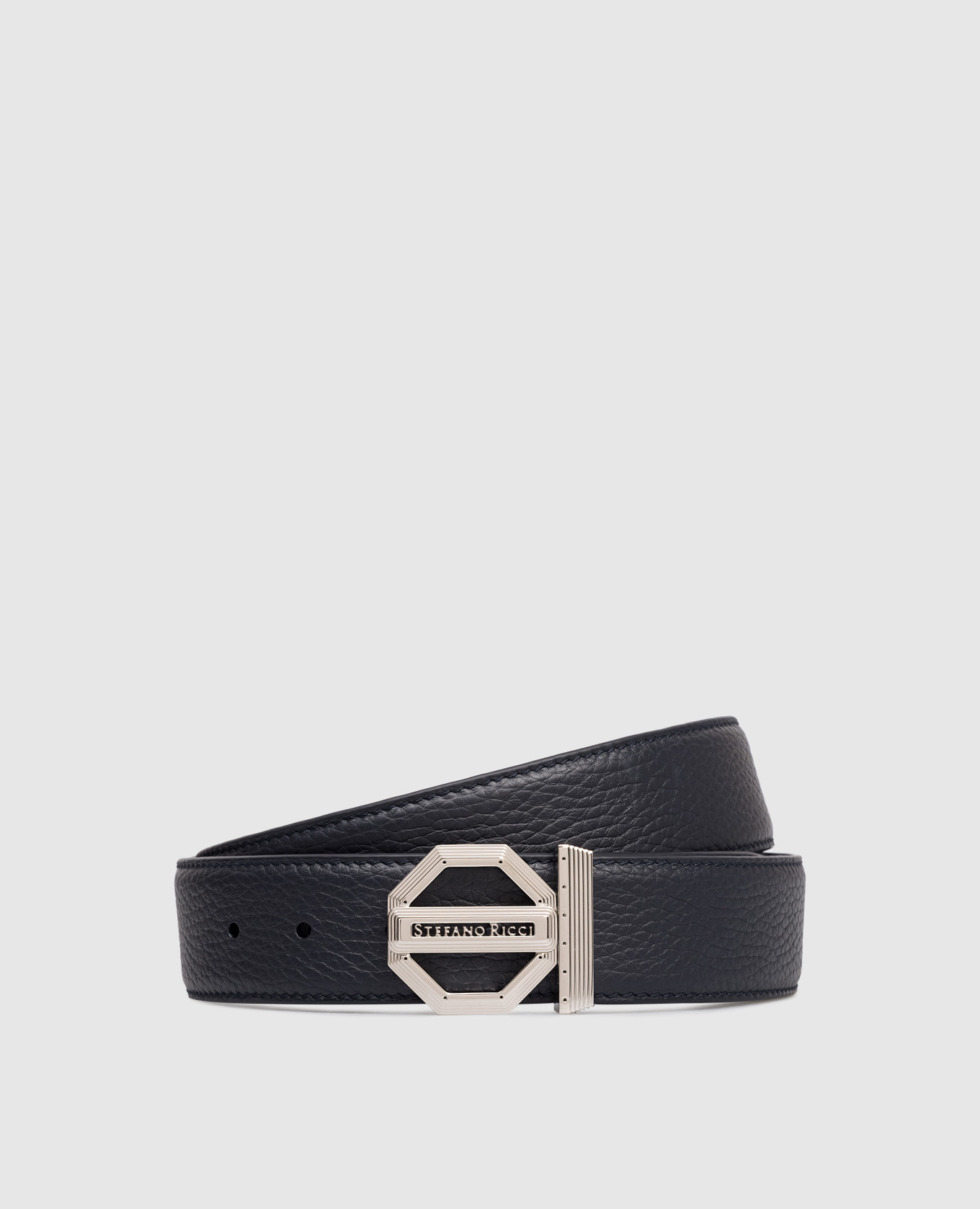 Blue leather belt with logo
