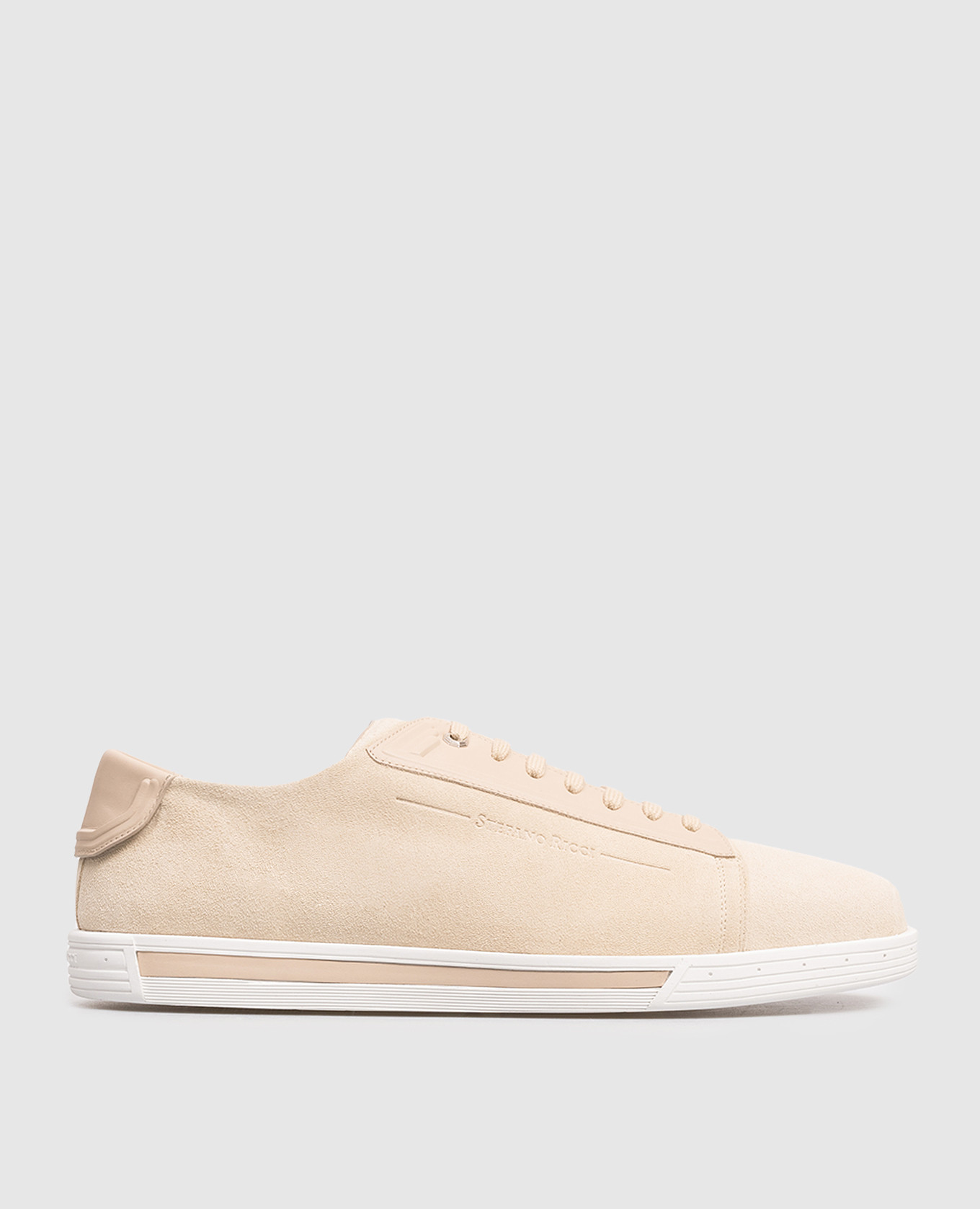 Beige suede sneakers with logo