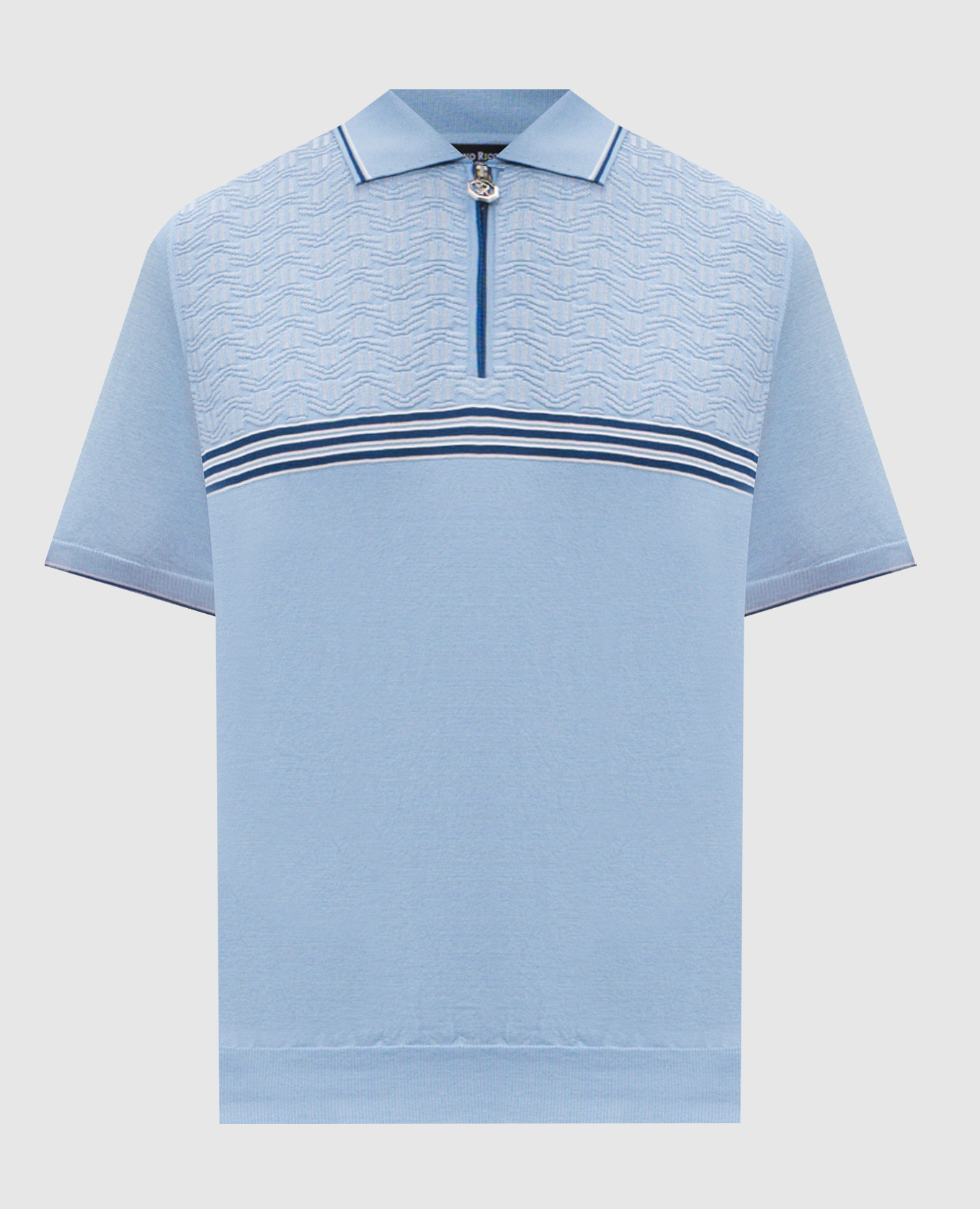 Blue silk polo with zipper