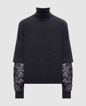 Brunello Cucinelli Gray cashmere sweater with sequins M12730003