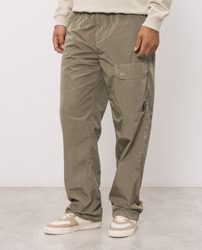 C.P. Company Khaki pants with logo patch MPA109A005904G