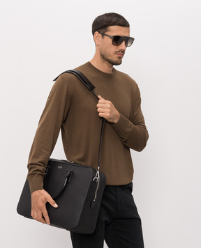 Tom Ford Black leather briefcase with logo print H0755LCL213S