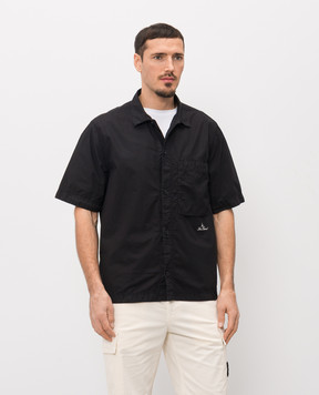 Stone Island Black straight-cut shirt with contrast logo embroidery L1S151100006S0168