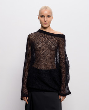Ann Demeulemeester Christabel Black Openwork Bias Cut Mohair and Silk Sweater B0014335KN069