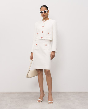 Dolce&Gabbana White tweed skirt with crystals F4DE9ZHUMW9