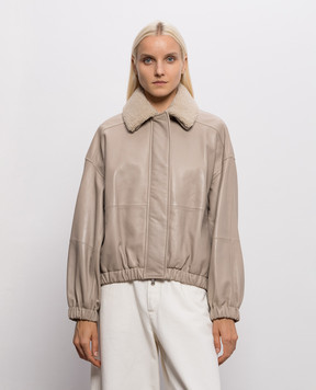 Brunello Cucinelli Beige leather jacket with fur MPNMO7734