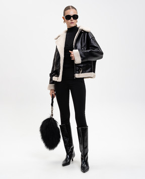 Babe Pay Pls Black leather sheepskin coat 2315ELONGWARNISH