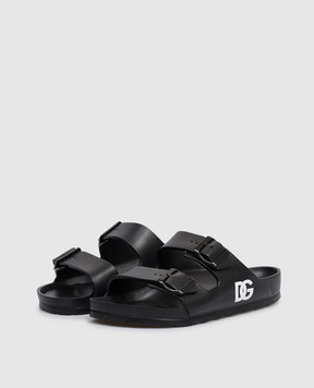 Dolce&Gabbana Children's black flip-flops with DG logo monogram DD0324A51032836