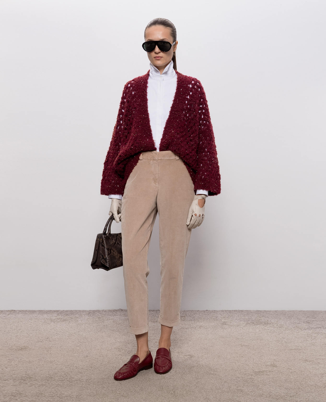 Burgundy openwork cardigan with alpaca wool Peserico 2
