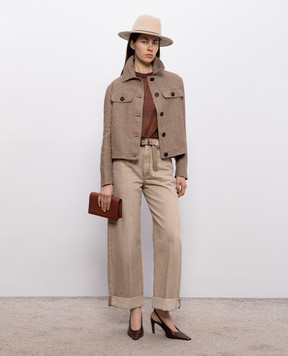 Brunello Cucinelli Brown Windsor Check Linen Jacket ML1227583