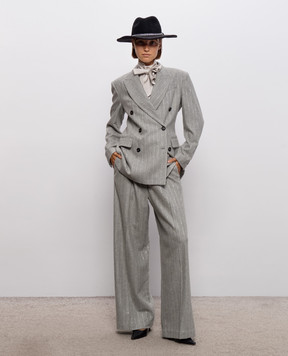 Brunello Cucinelli Gray double-breasted striped wool jacket MG5767306