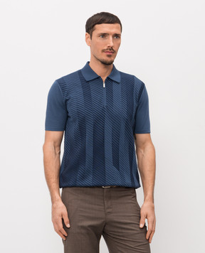 Bertolo Cashmere Blue polo shirt with striped pattern 902541002543