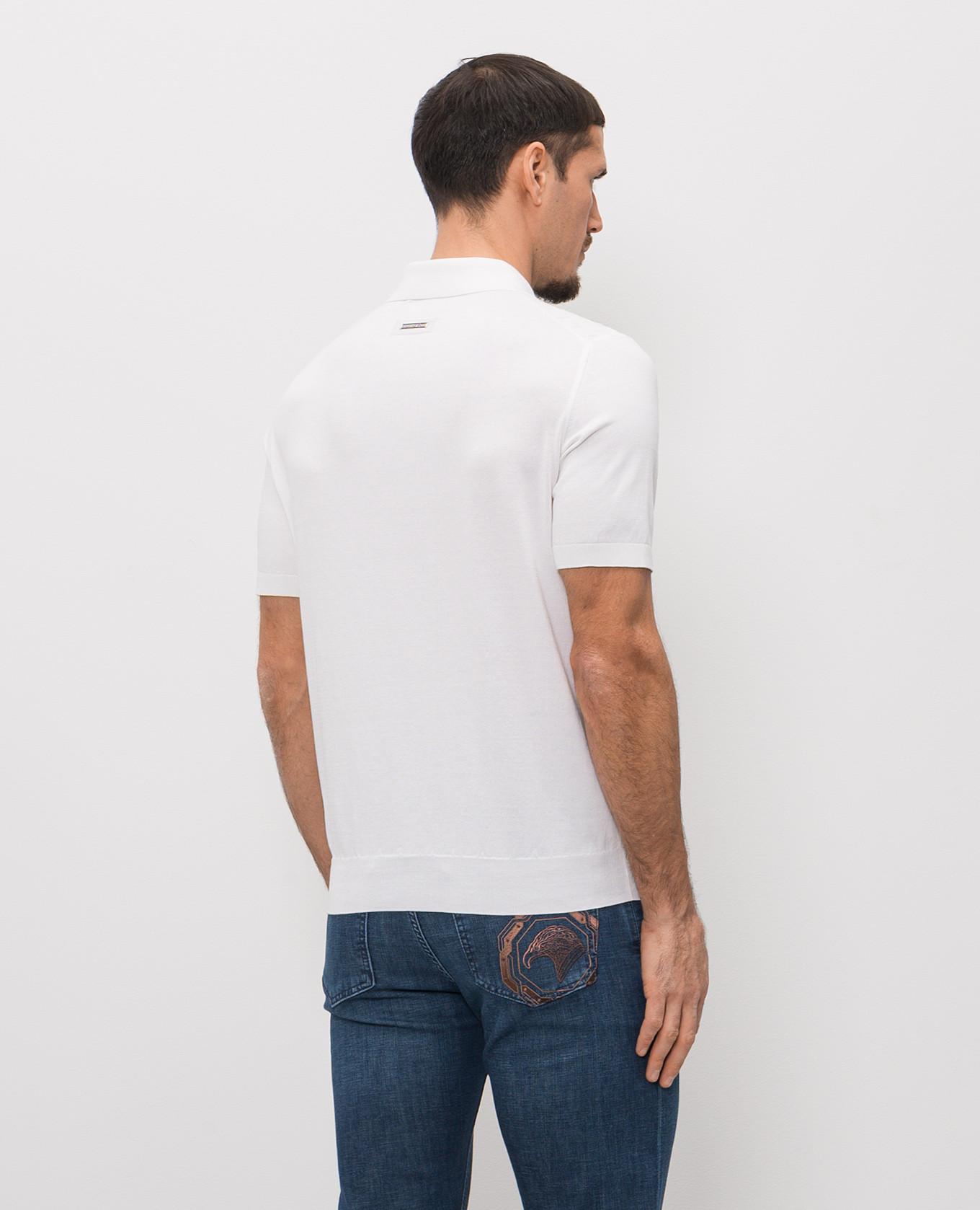 

White polo shirt with patterned silk Stefano Ricci