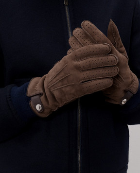 Brunello Cucinelli Brown suede gloves with fur trim MPMVS93608