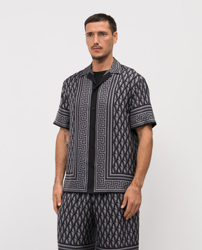 Versace Black silk shirt with V Greca print 10227401A16785