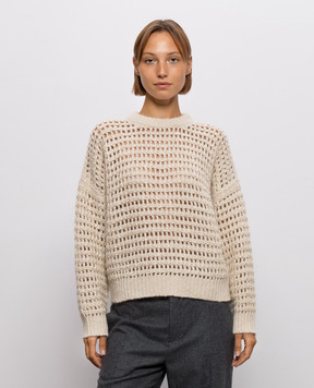 Brunello Cucinelli Beige openwork sweater with wool and cashmere MGO378800
