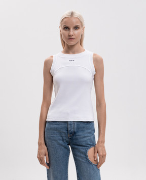 Off-White White ribbed top with logo embroidery 2FA00673T
