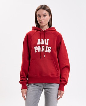 Ami Paris Red hoodie with logo patch USW803JE0273w