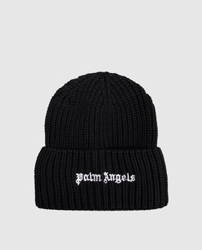 Palm Angels Children's black hat with logo embroidery F6PAJBHT226