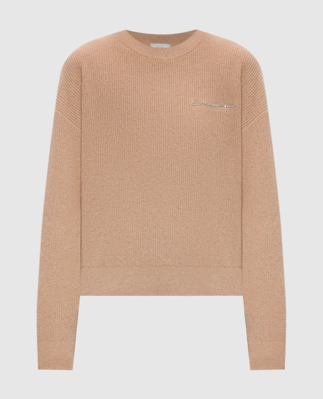 Beige wool, silk and cashmere sweater