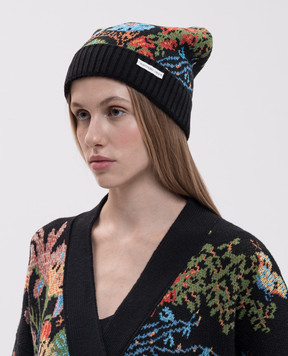 MANTERO 1902 Black wool hat with floral pattern 1350FJACQD00925
