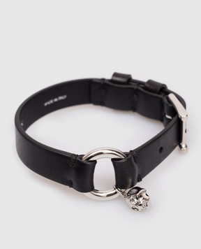 Alexander McQueen Black leather bracelet with pendant 8553241AAV4