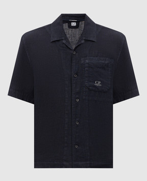C.P. Company Blue linen shirt with logo print MSH258A110533G