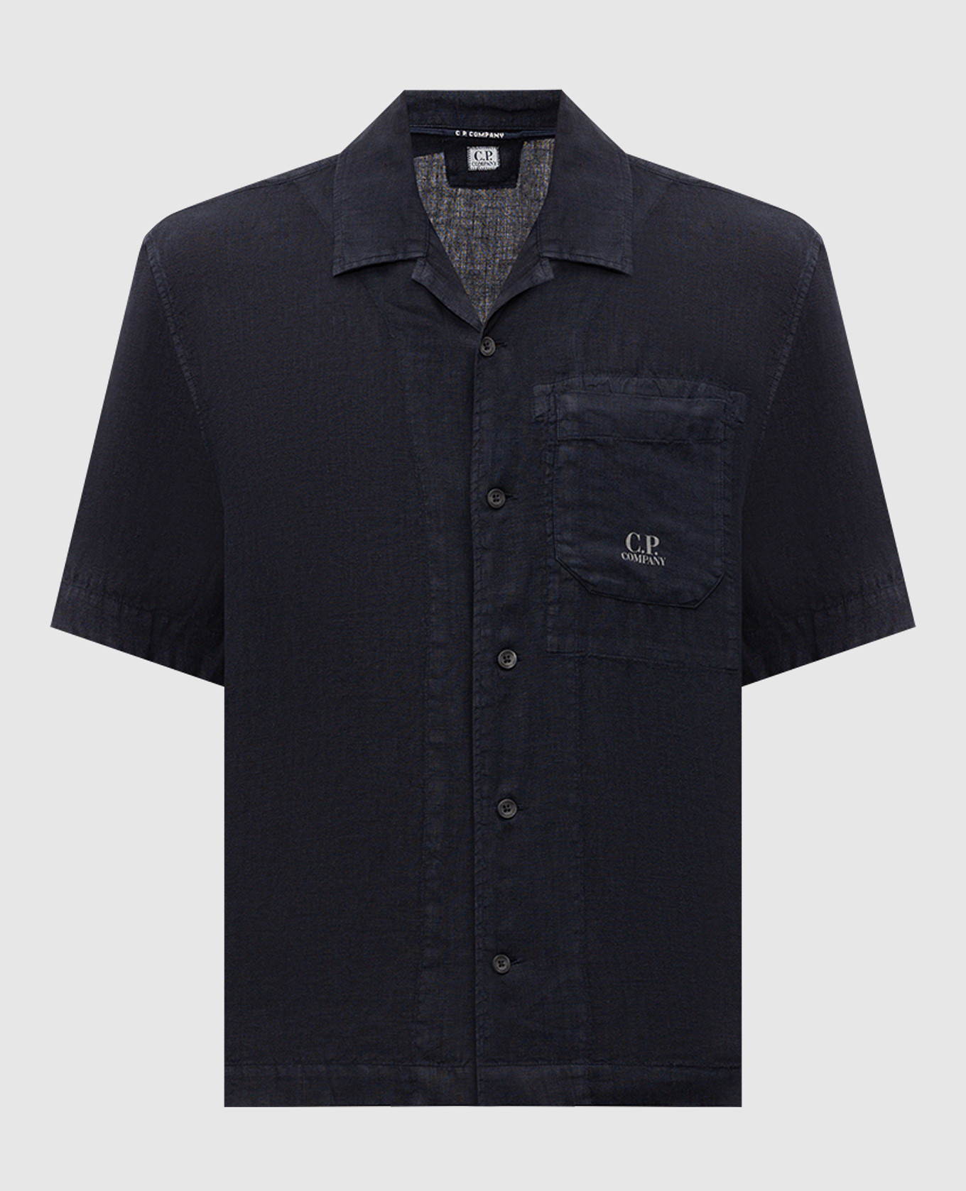 Blue linen shirt with logo print