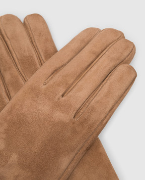 Sermoneta Gloves Brown suede gloves with rabbit fur 307ASUEDE