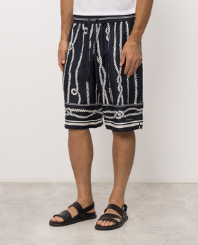Dolce&Gabbana Navy blue silk shorts with branded print GV37ATHI143