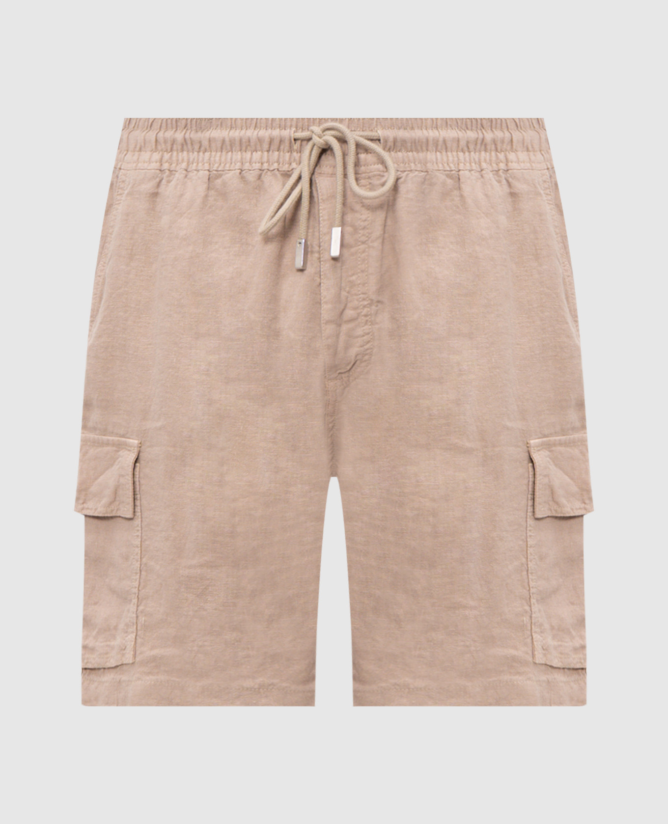 Beige linen cargo shorts