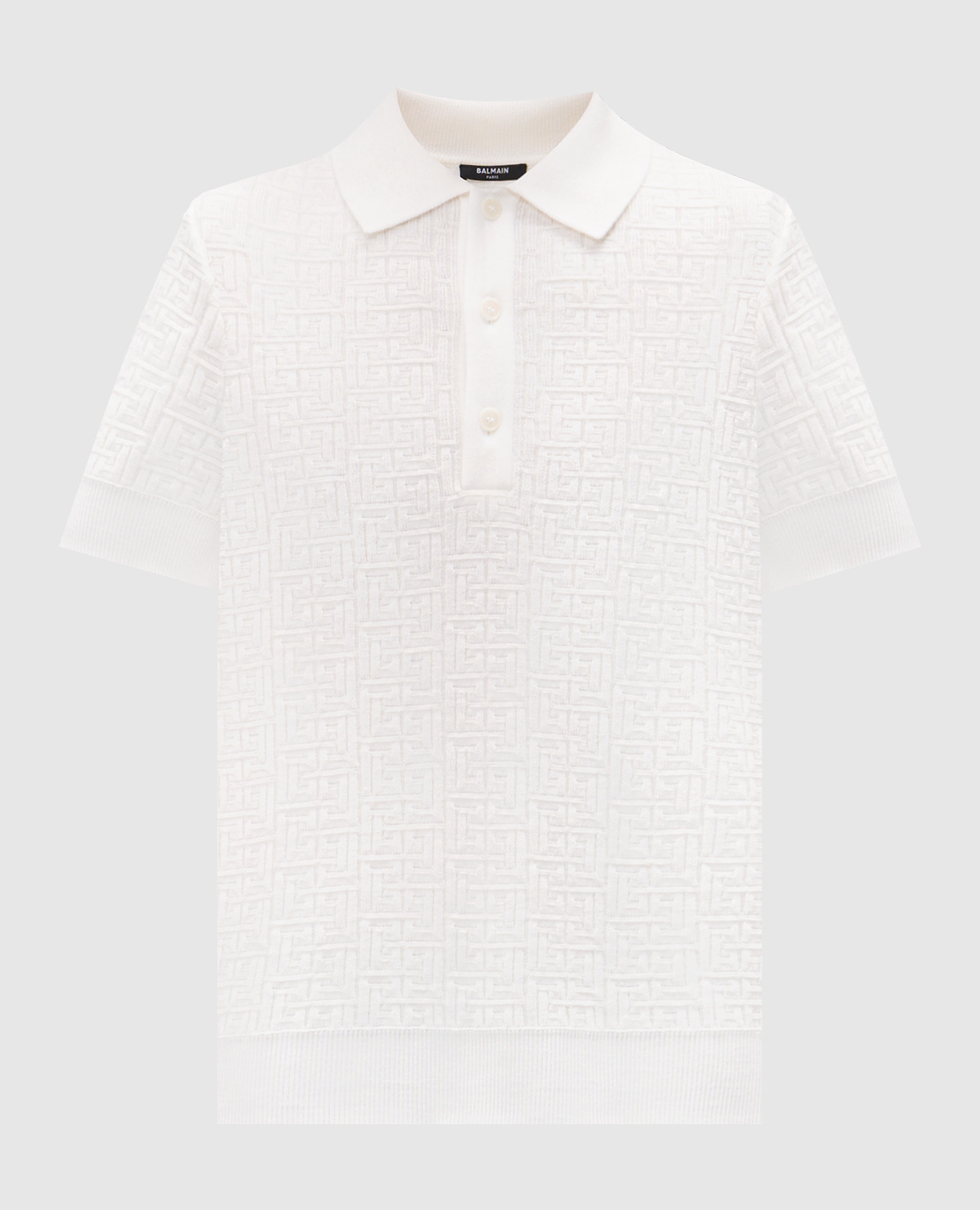 White wool and linen polo shirt with a pattern