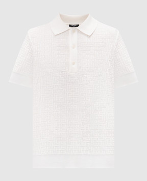 Balmain White wool and linen polo shirt with a pattern GH1GB044KI03