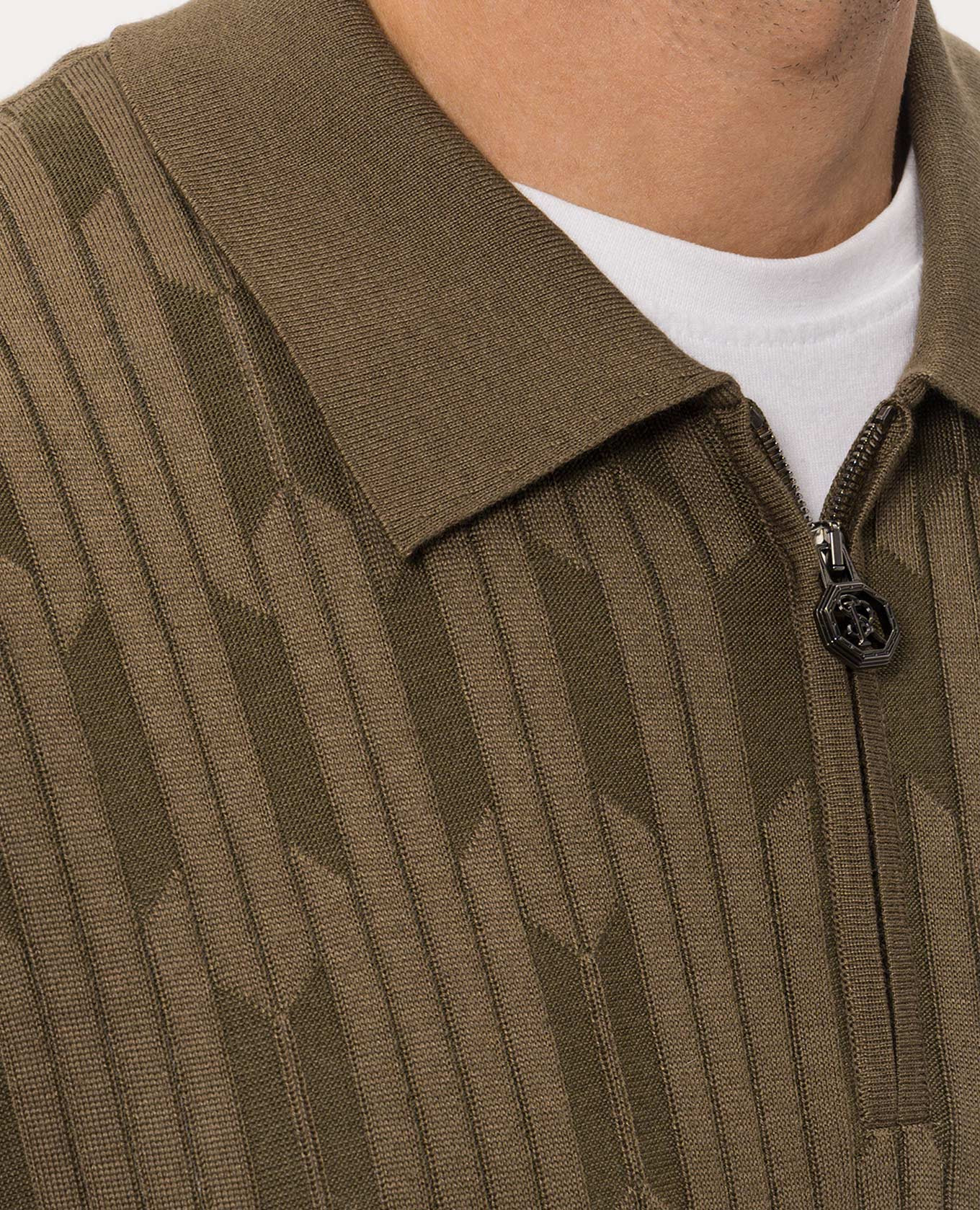 Brown cashmere and silk patterned polo shirt Stefano Ricci 5