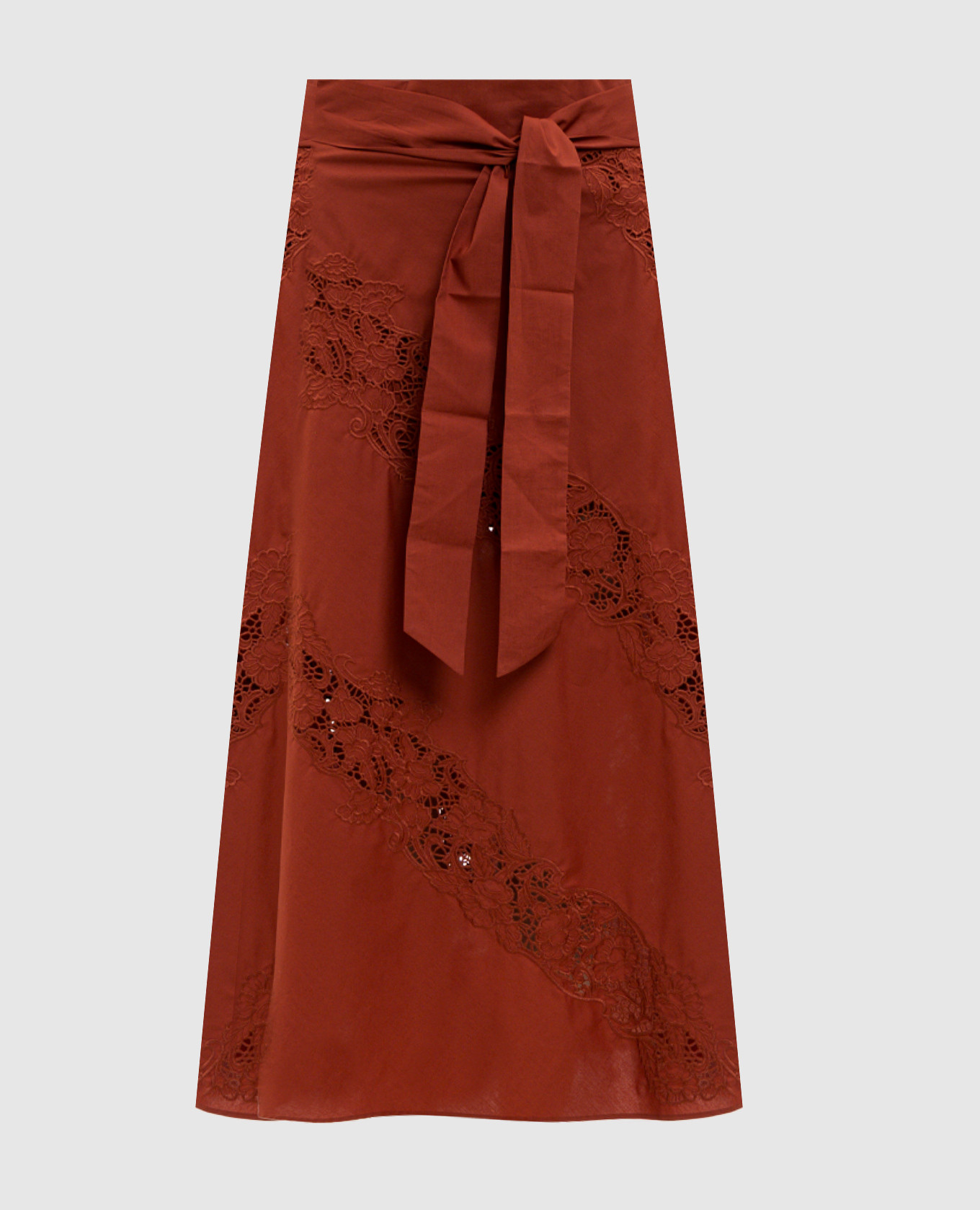 Terracotta midi skirt with embroidery