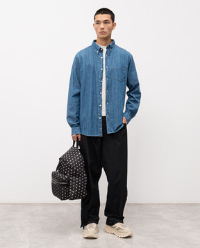 Sporty & Rich Blue denim shirt with monogram logo SI03365302BL26