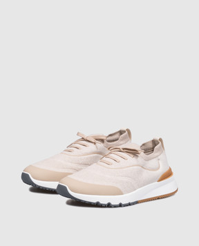 Brunello Cucinelli Beige sneakers with textured logo MZUEHRO342