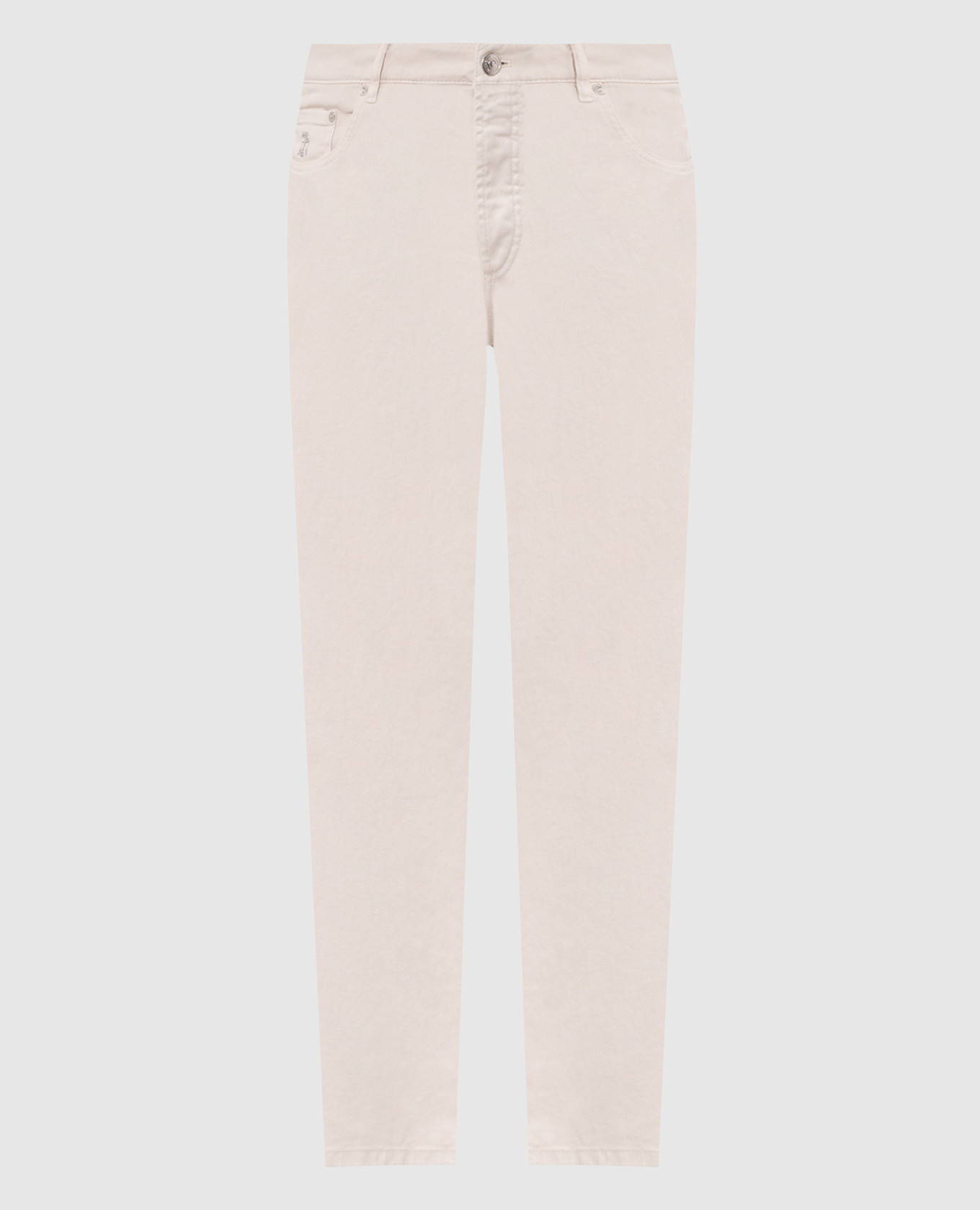 Ivory jeans with embroidered logo