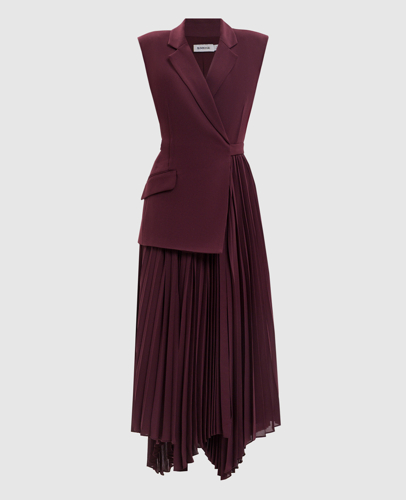 Burgundy midi dress with double construction