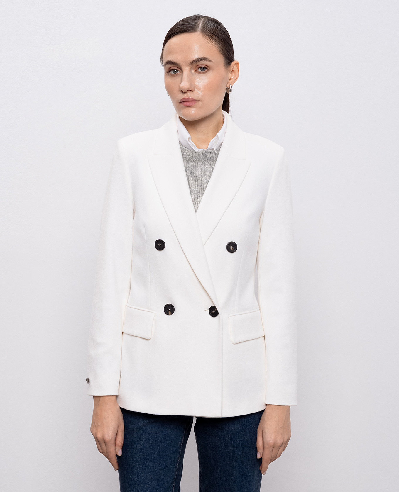 

White double-breasted jacket with wool Peserico