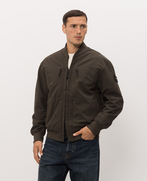 Stone Island Brown bomber jacket with logo patch L2S15Q100006S0B22