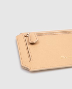 Santoni Beige leather car holder with logo DFPPA2694FOHSIW